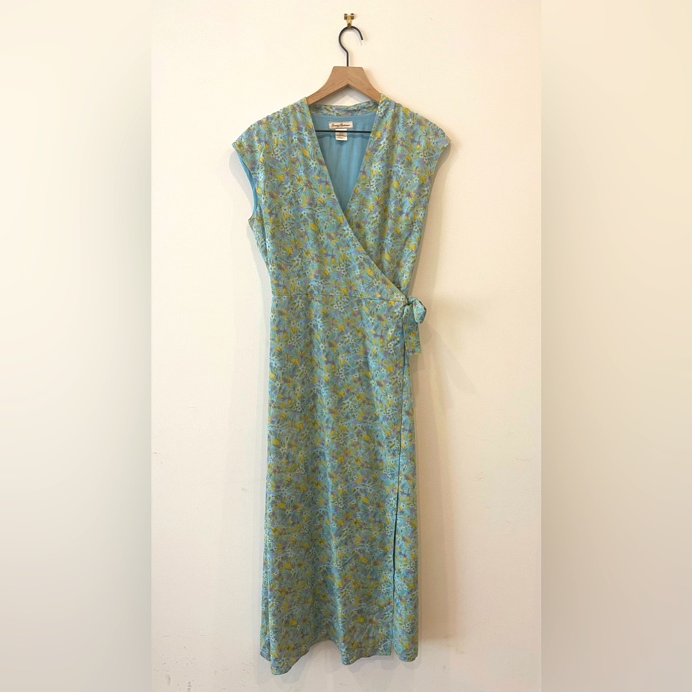 Tommy Bahama 100% silk, lined wrap midi-maxi dress.